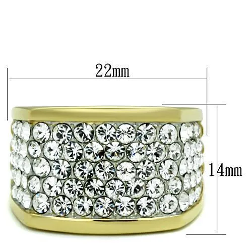 Two-Tone IP Gold (Ion Plating) Stainless Steel Ring with Top Grade Crystal in Clear for Women Style TK1545