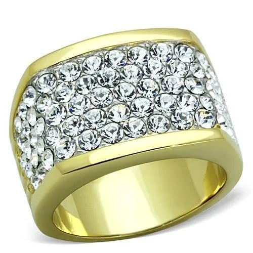 Two-Tone IP Gold (Ion Plating) Stainless Steel Ring with Top Grade Crystal in Clear for Women Style TK1545