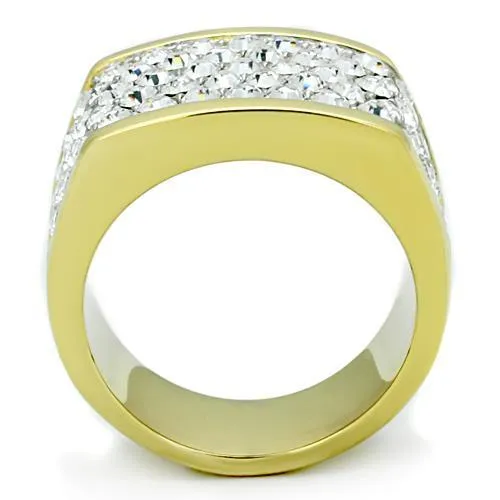 Two-Tone IP Gold (Ion Plating) Stainless Steel Ring with Top Grade Crystal in Clear for Women Style TK1545