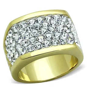 Two-Tone IP Gold (Ion Plating) Stainless Steel Ring with Top Grade Crystal in Clear for Women Style TK1545