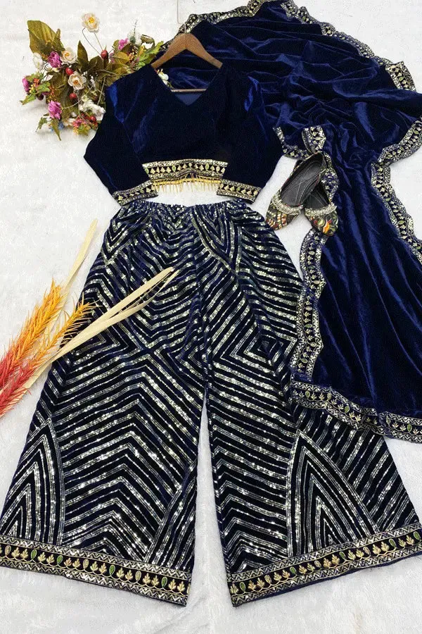 Velvet Sharara Suit Design For Wedding Guest