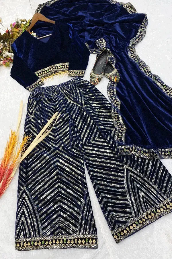 Velvet Sharara Suit Design For Wedding Guest