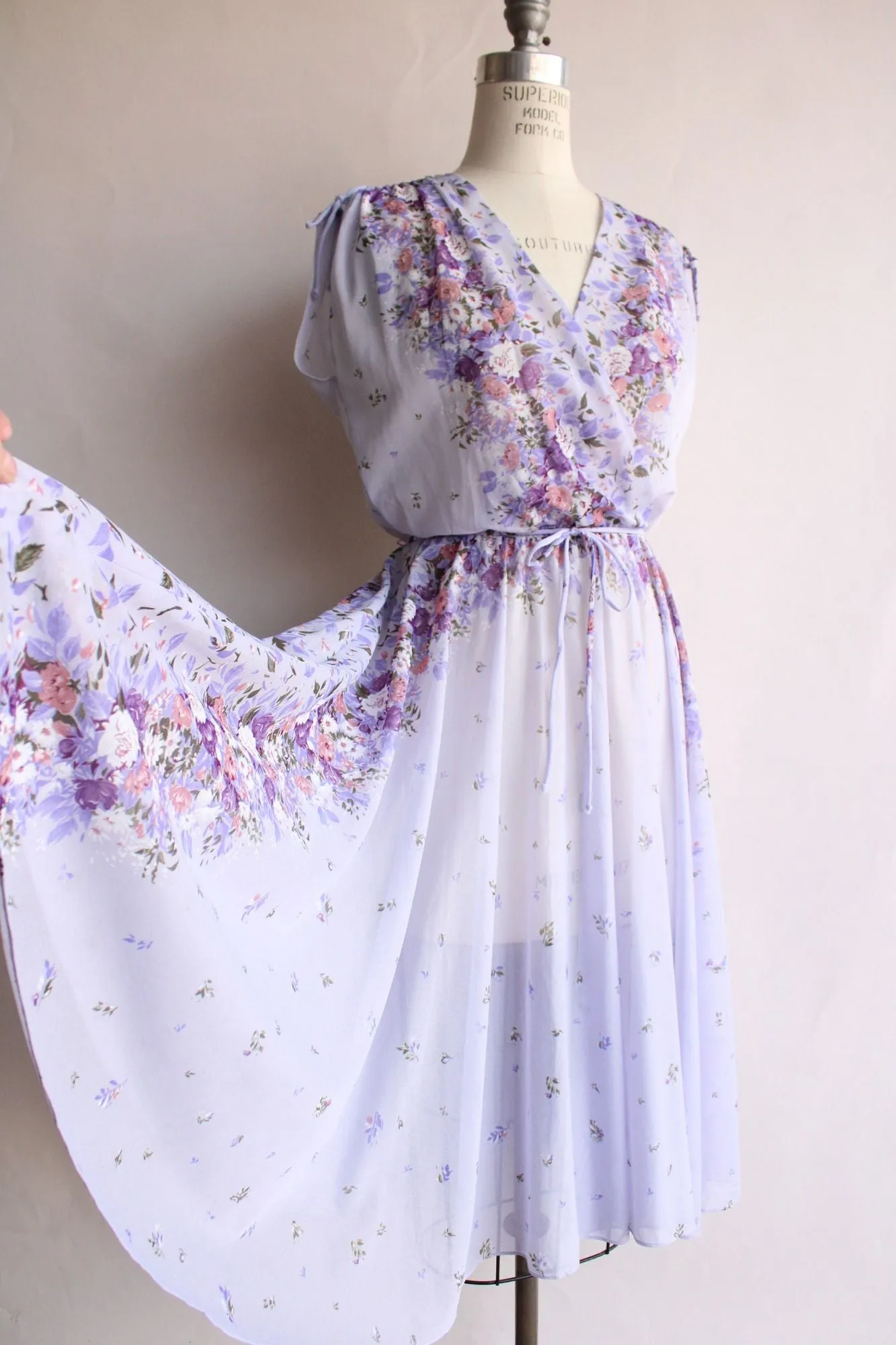 Vintage 1970s Purple Floral Boho Dress with Belt