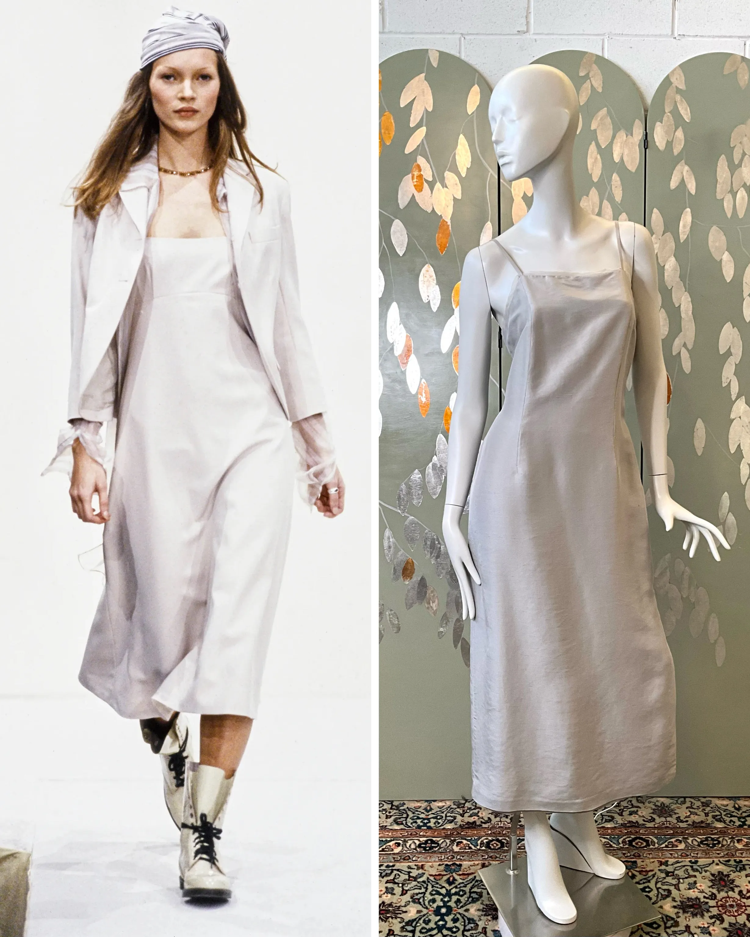 Vintage 1990s Grey Silk Evening Slip Dress, Large