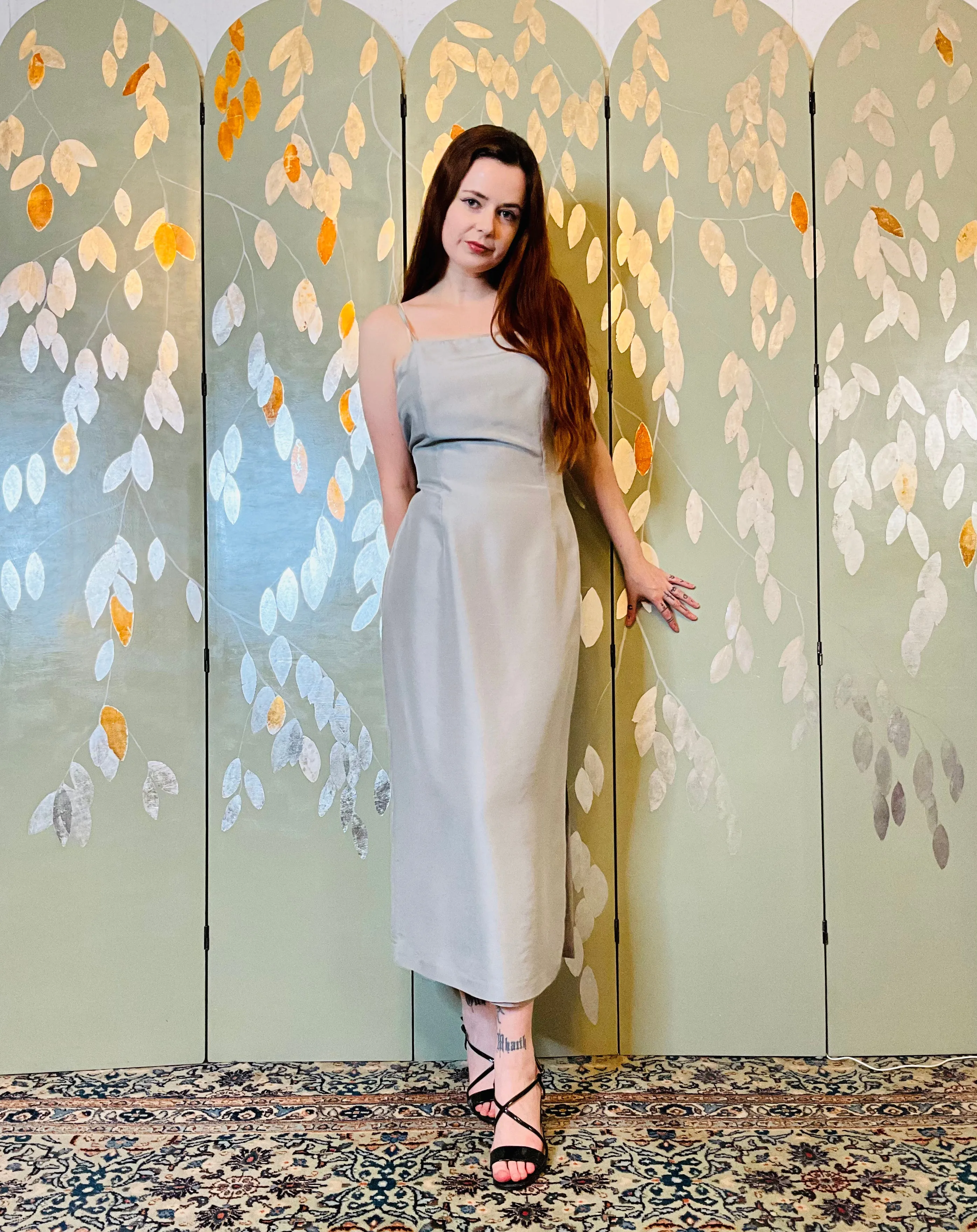 Vintage 1990s Grey Silk Evening Slip Dress, Large