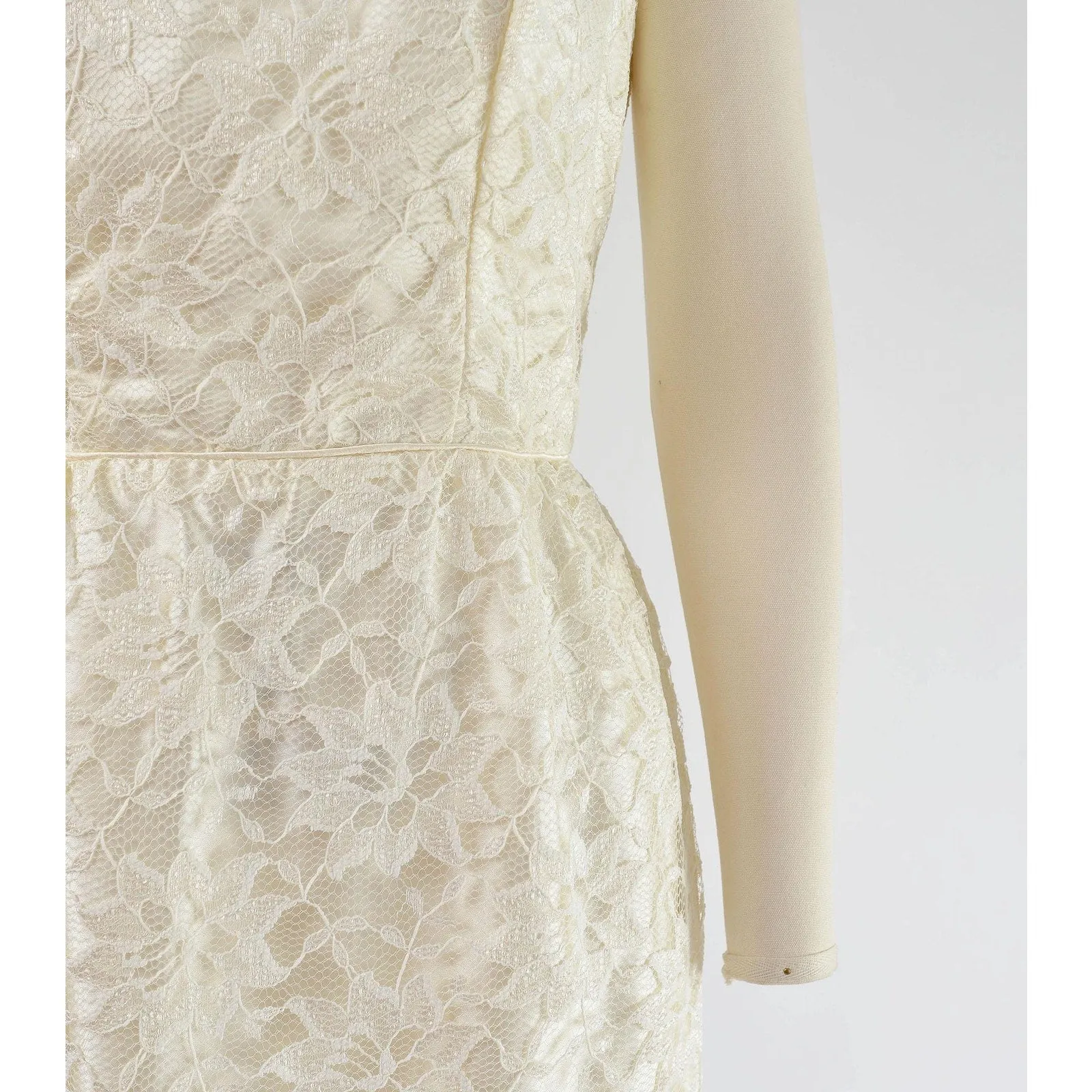 Vintage 80s does 60s Cream Lace Maxi Dress Spaghetti Strap Pencil Sheath Long Wedding Dress size XS