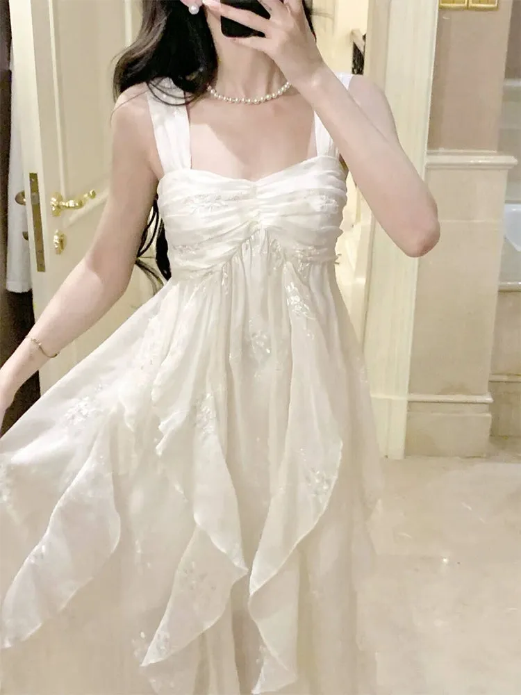 White embroidered fairy seaside holiday dress evening dress    S5951