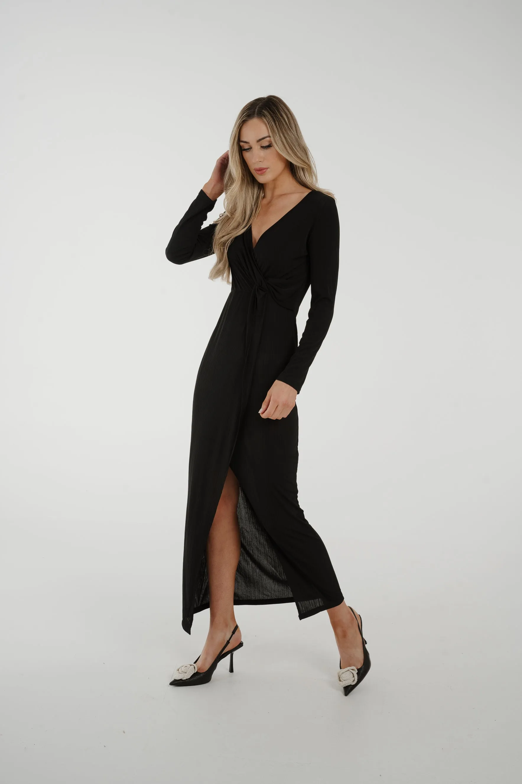 Willow Wrap Twist Front Dress In Black
