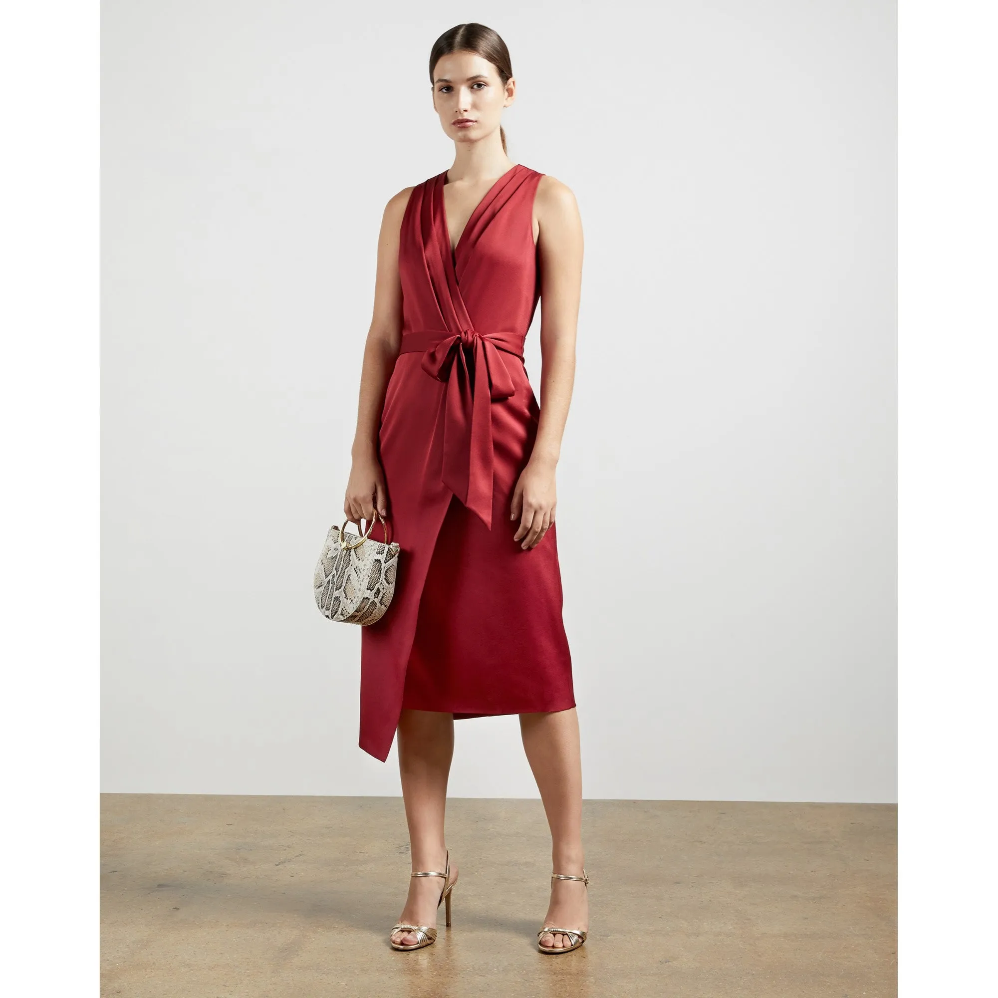 Women Chrisey-Fixed Wrap Midi Dress - Red