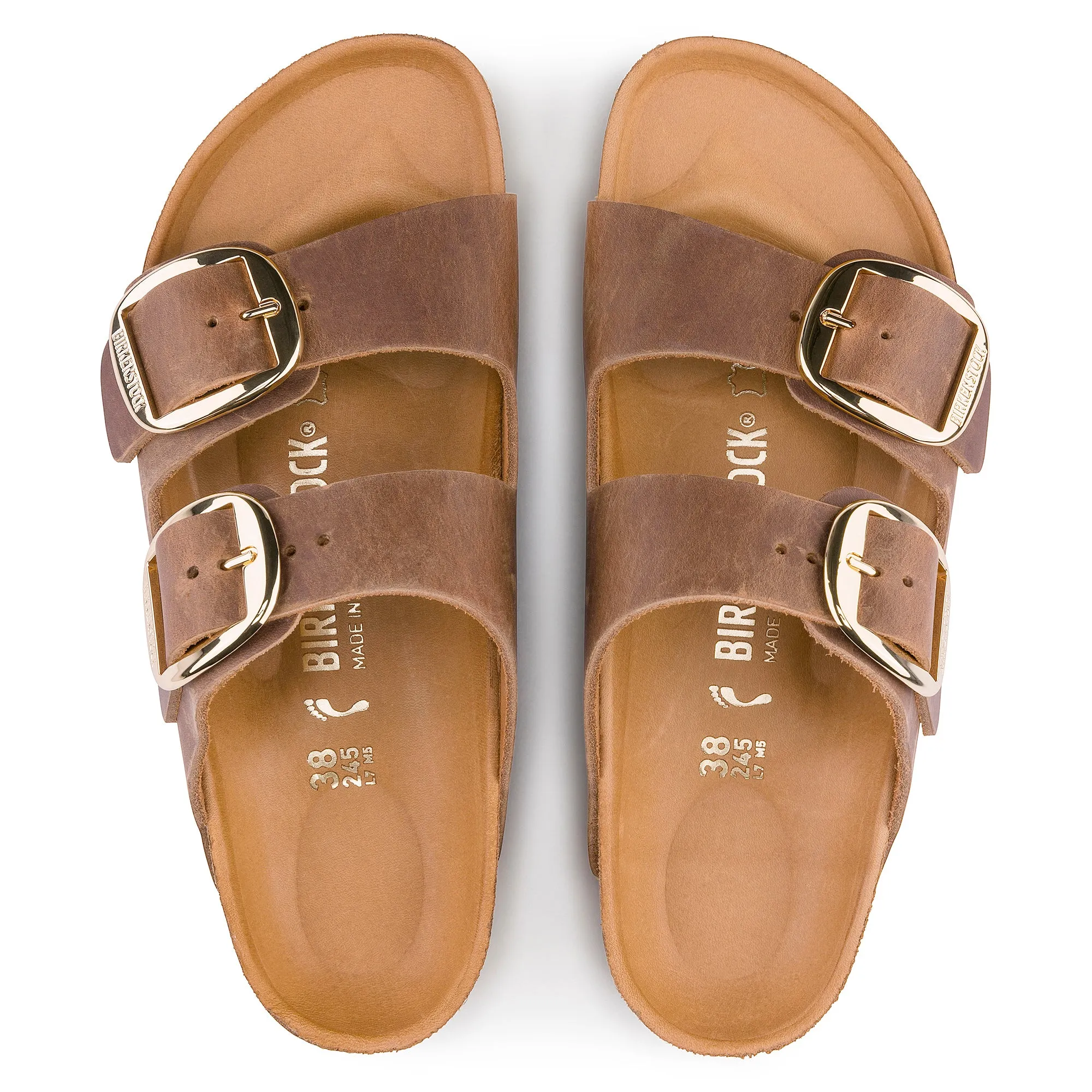 Women's Birkenstock Arizona Big Buckle Oiled Leather Color: Cognac (MEDIUM/NARROW WIDTH)