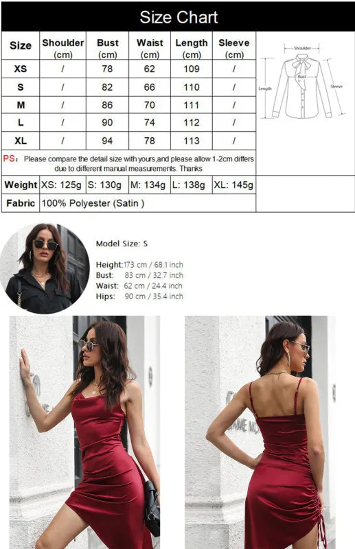 Women's Satin Open Back Side Slit Slip Dress