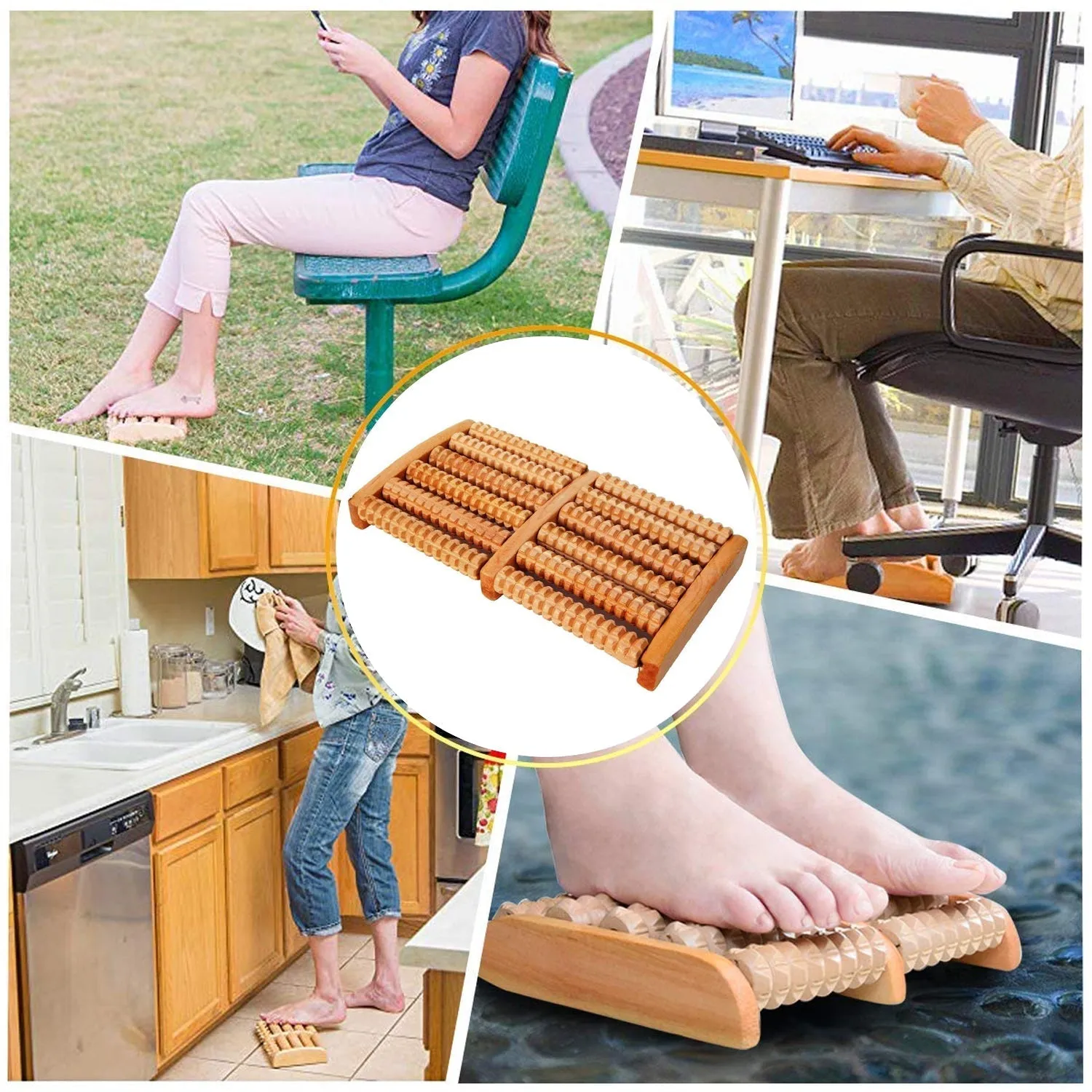 Wooden Foot Massager Roller Reflexology Foot Massager for Increase Blood Circulation and Plantar Fasciitis Relieve Pain