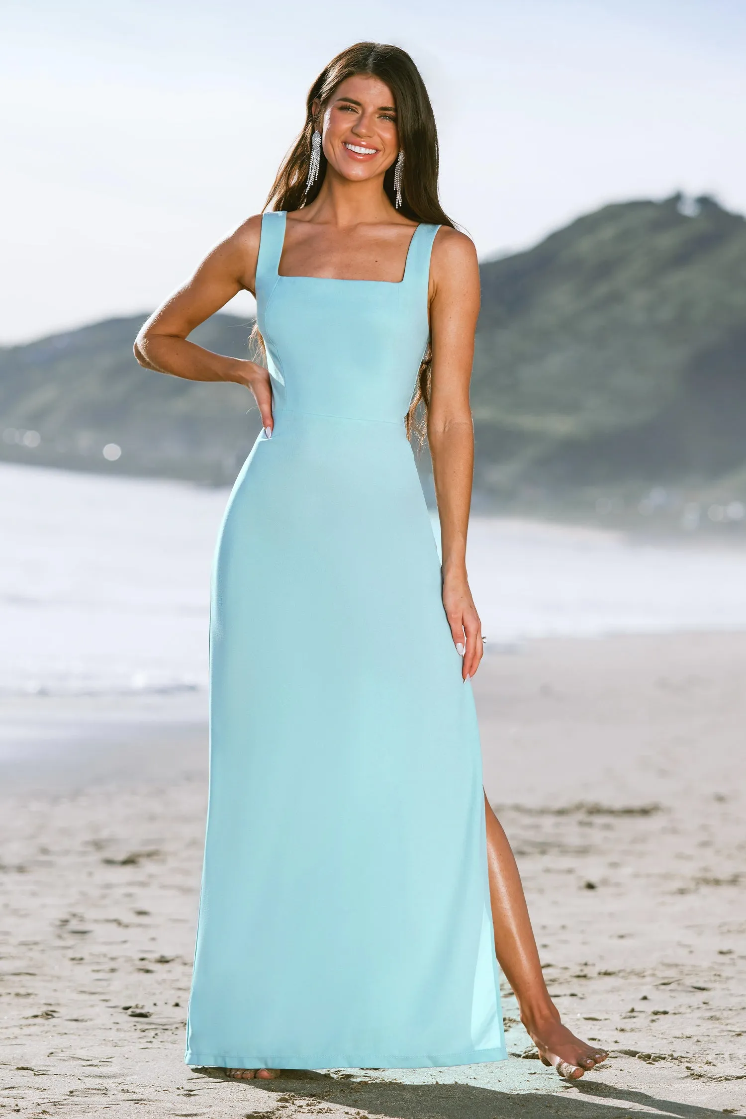 X Madison Beach Wedding Something Blue Side Slit Maxi Dress