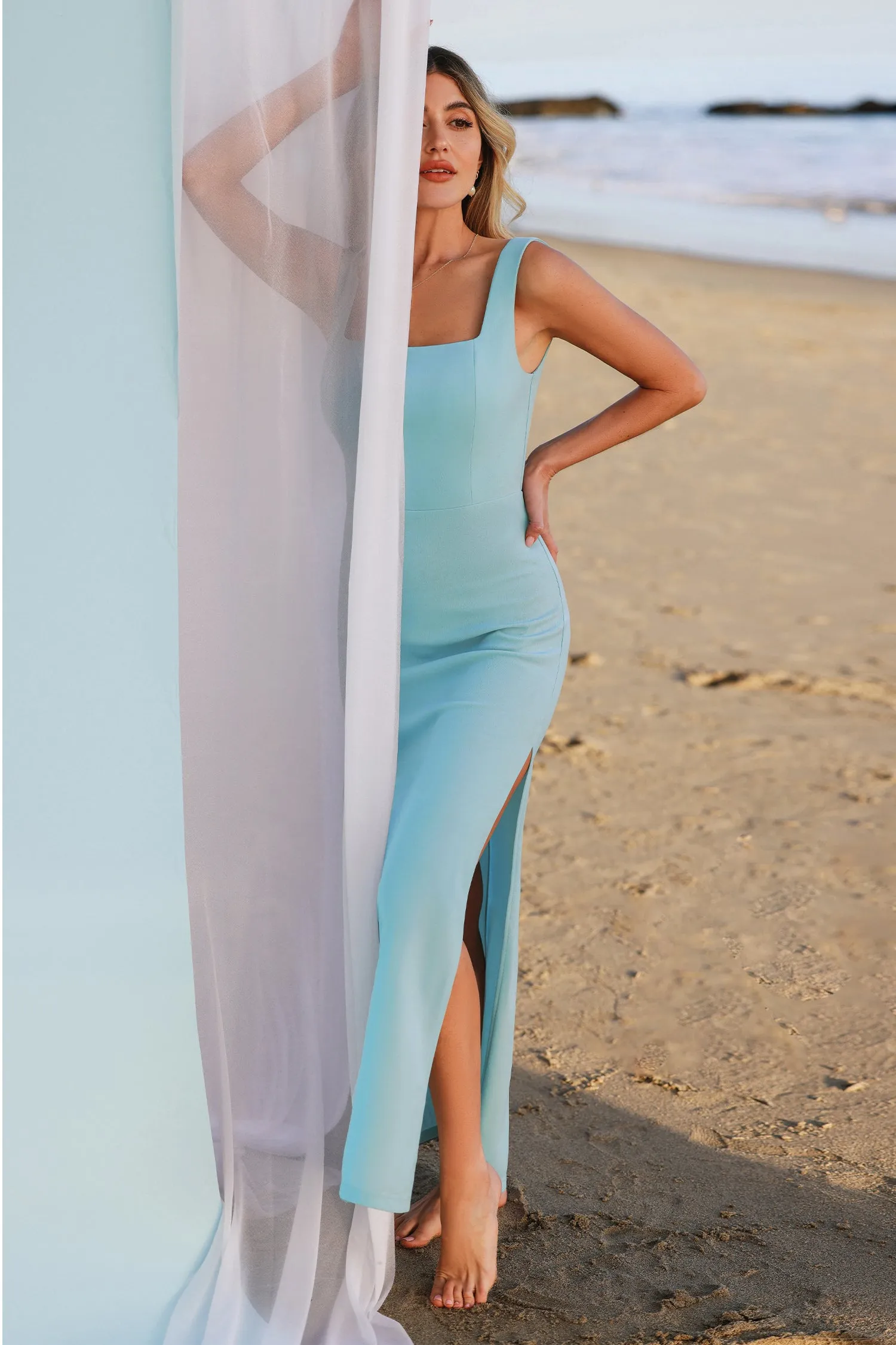 X Madison Beach Wedding Something Blue Side Slit Maxi Dress